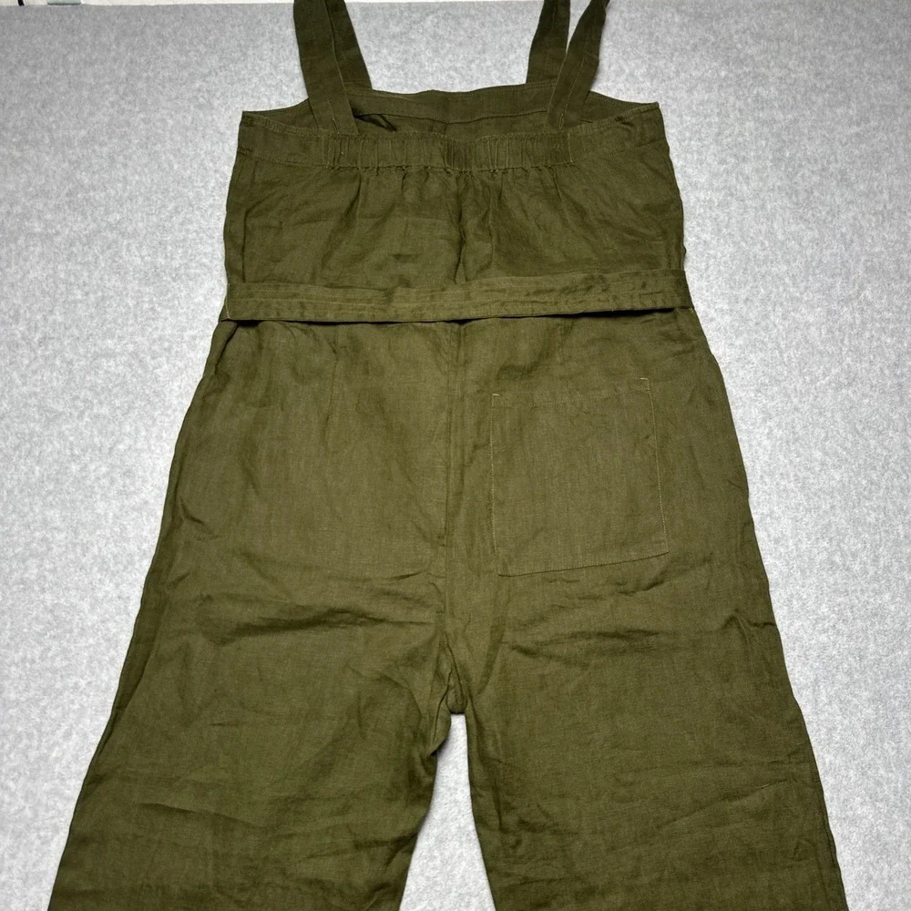Quince Women 100% European Linen Square Neck Jumpsuit Martini Olive Size S